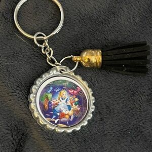 Fairy Tale Bottle Cap Keychain with Black Tassel